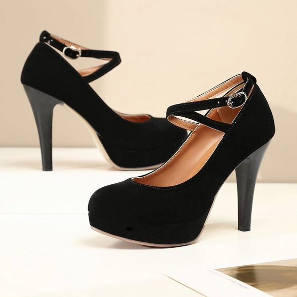 Black Heels For Women Strappy Closed Toe Platform High Heels Pumps Sexy Vintage - Picture 3 of 9